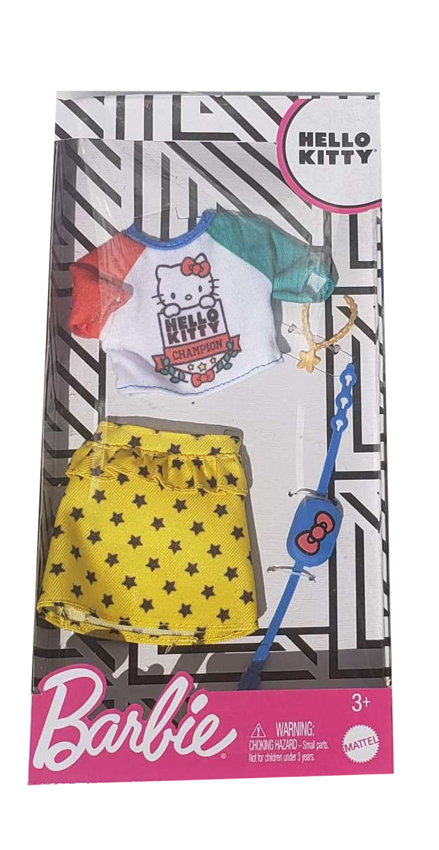 Barbie Doll Clothes, Hello Kitty Top, Star Skirt & 2 Accessories B225629