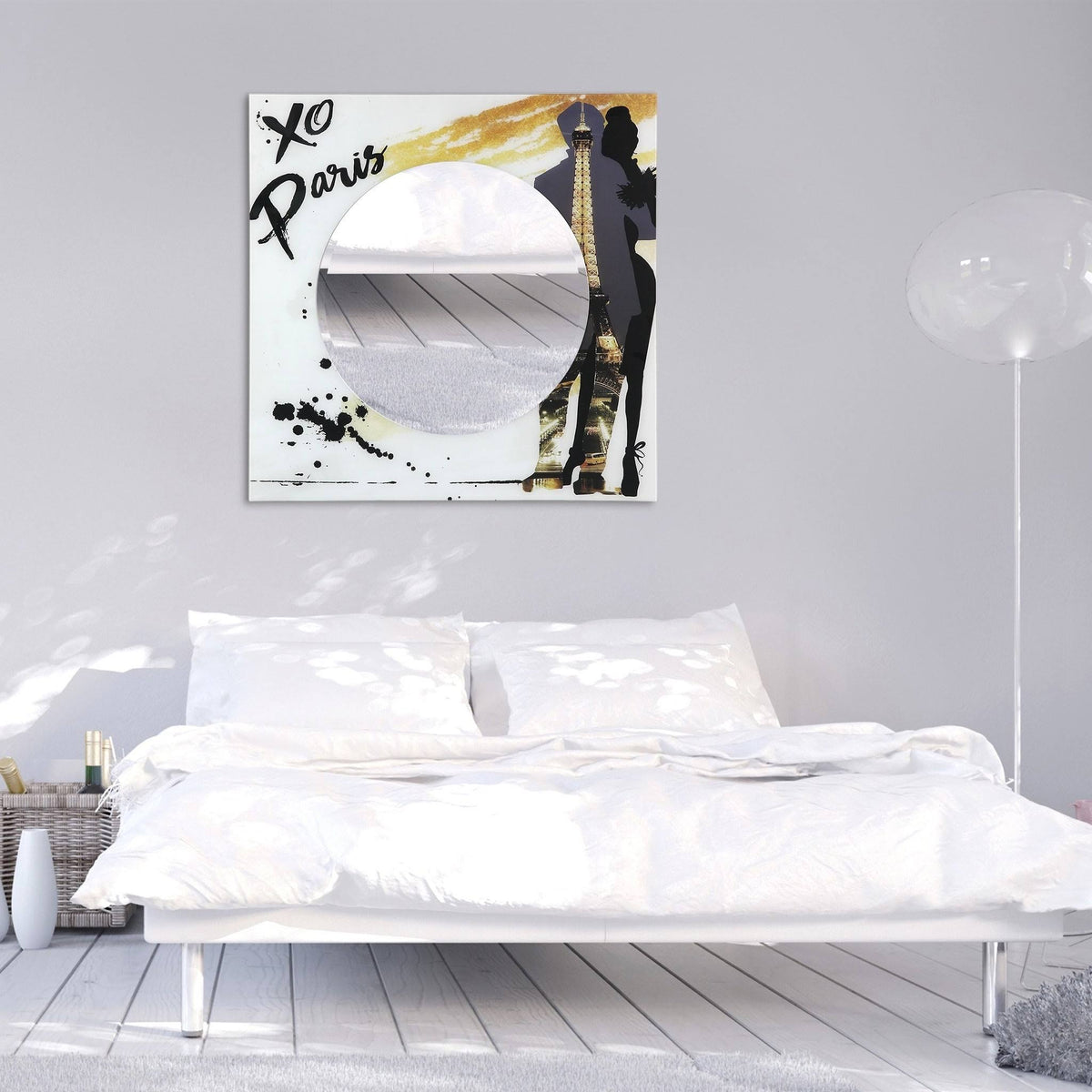 36 in. Square Reverse Printed Tempered Glass Art with 24 in. Round Beveled Mirror N356284