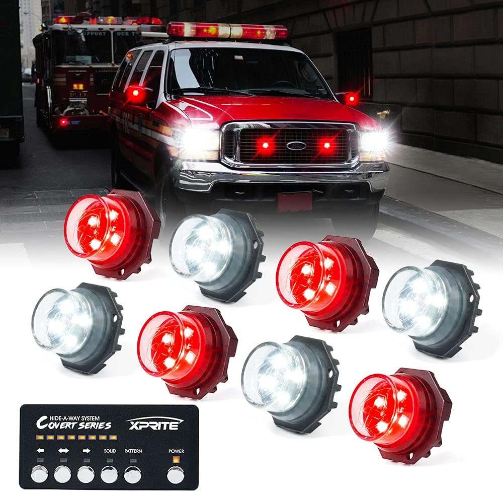 White Amber LED Strobe Lights Kit, Surface Mount Flashing Hazard Warning Light - 8 PCS I37319