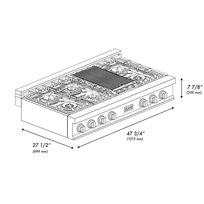 48 in. 7 Burner Gas Cooktop with Champagne Bronze Knobs in Stainless Steel U5632