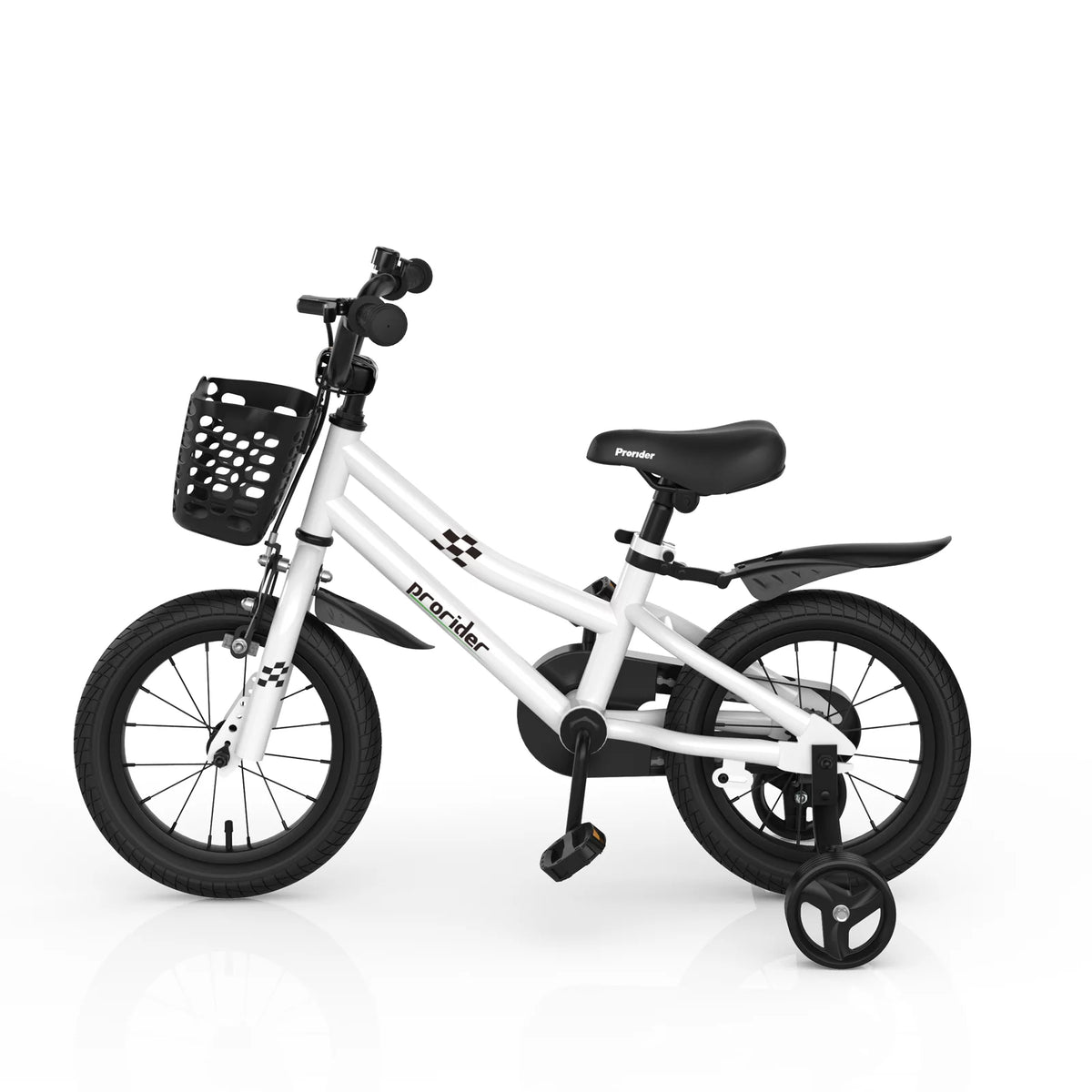 White Kid's Bike with Training Wheels and Basket H411682