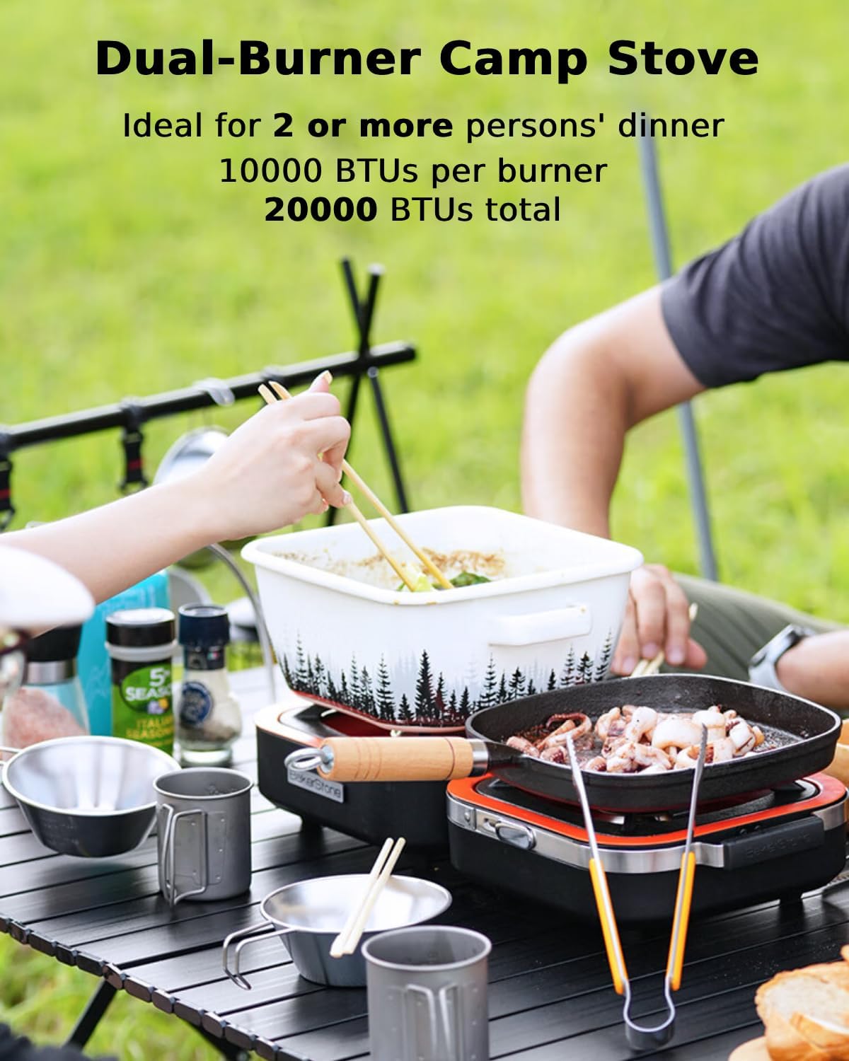 Propane Camping Stove 2 Adjustable Burners with 20,000 BTUs, Portable Folding Camp Stove with Carry Bag R236