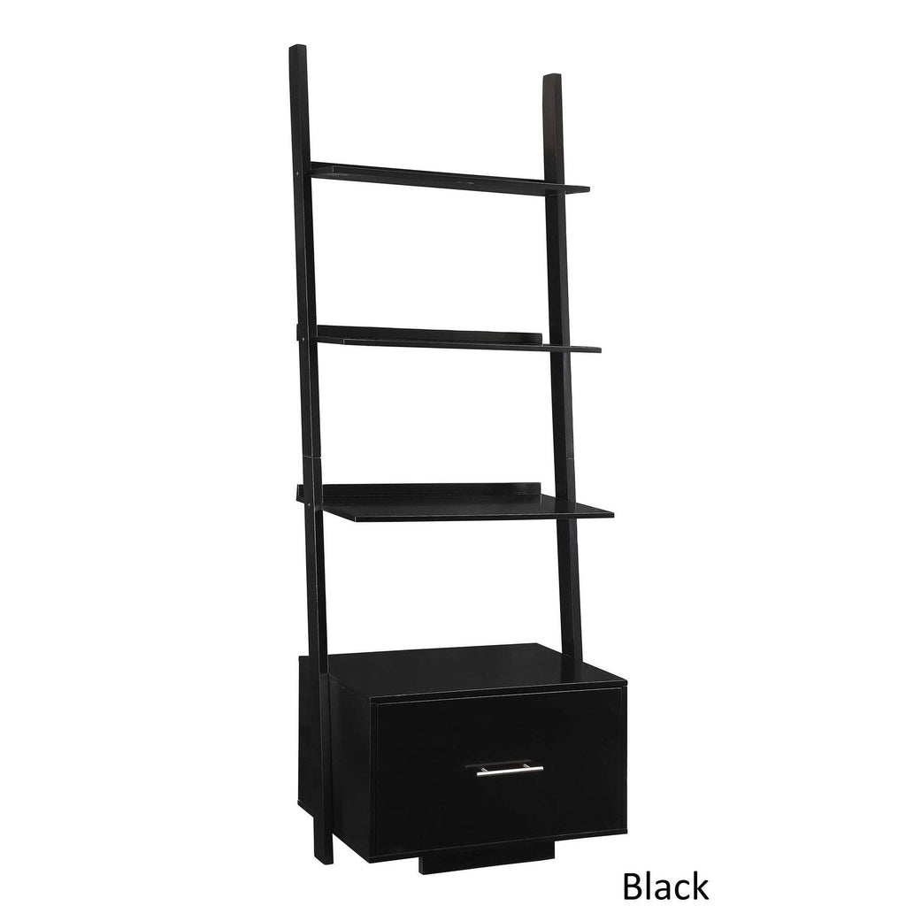 White Ladder Bookcase with File Drawer S245