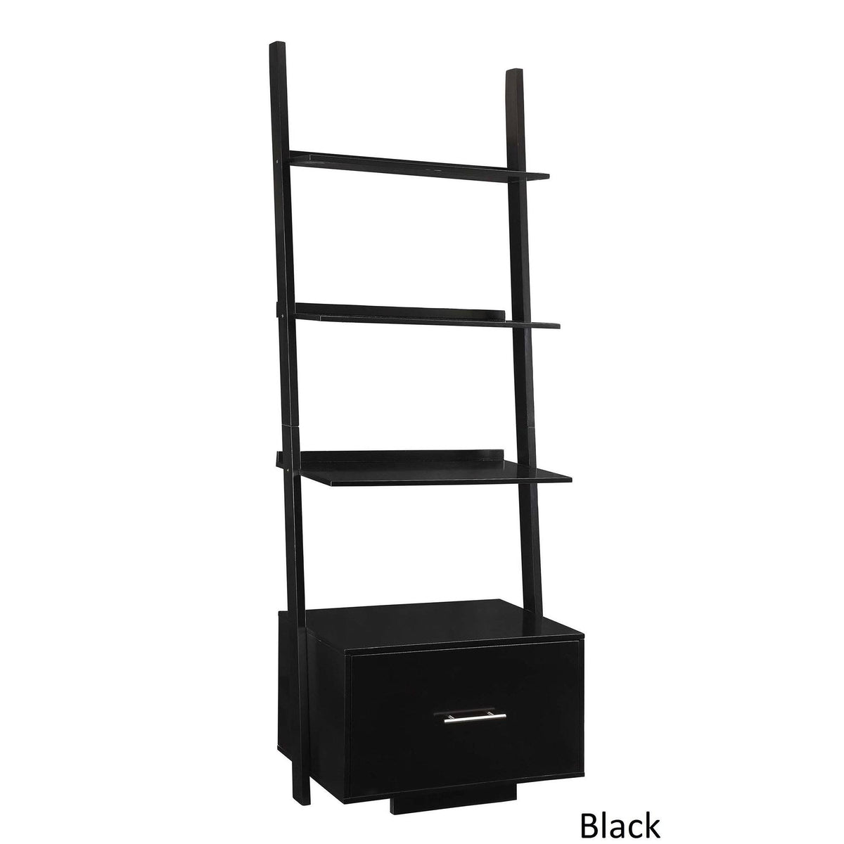 White Ladder Bookcase with File Drawer S245