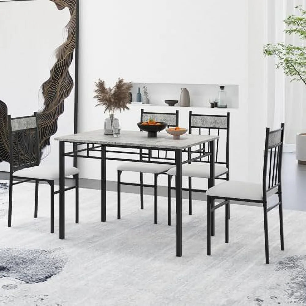 5 Piece Dining Table Set with Metal Frame & Padded Seat I28911