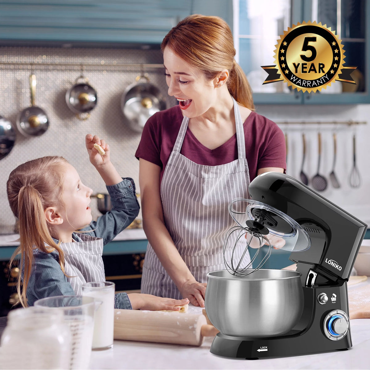 Electric Stand Mixer 400W 6-Speed 6.5QT Stainless Steel Bowl Black L827