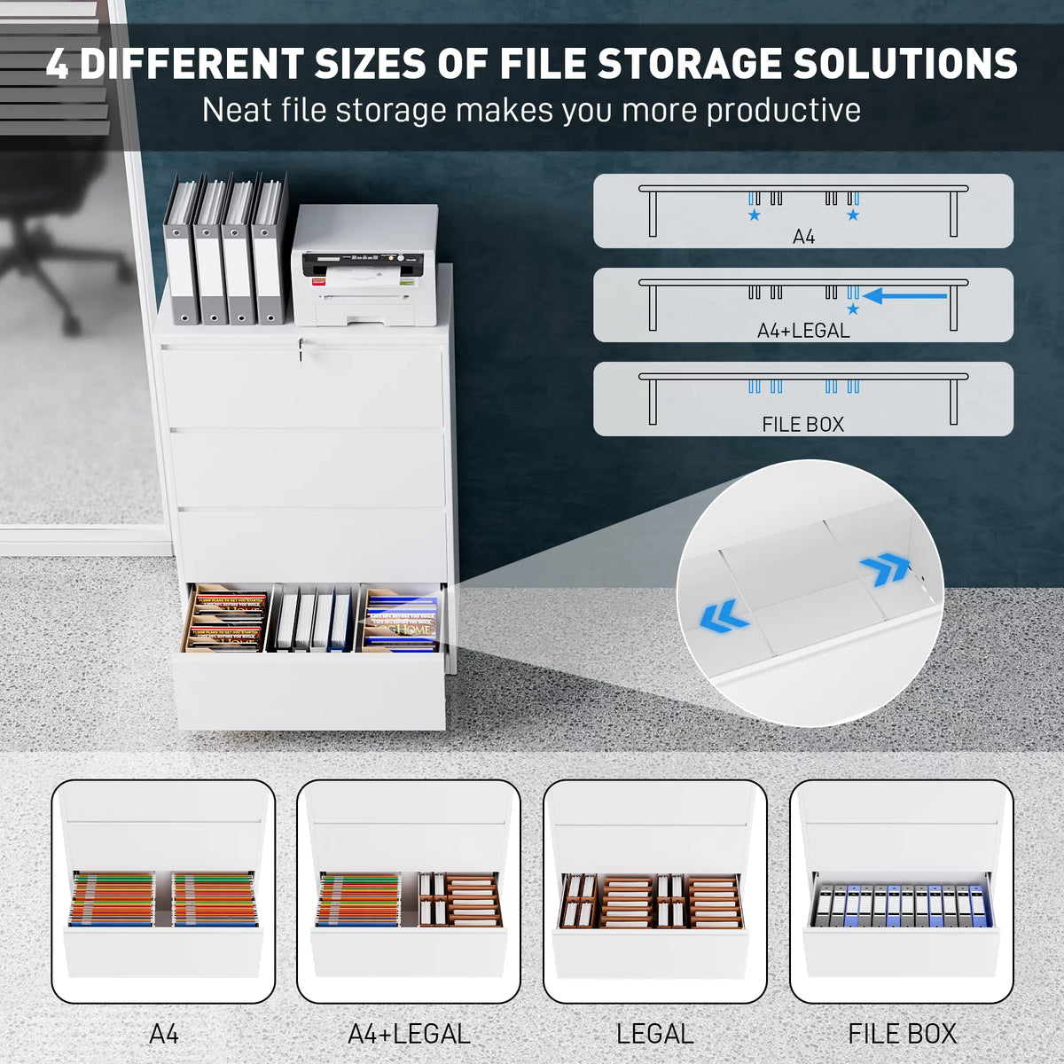 4 Drawer Metal File Cabinet with Lock F466