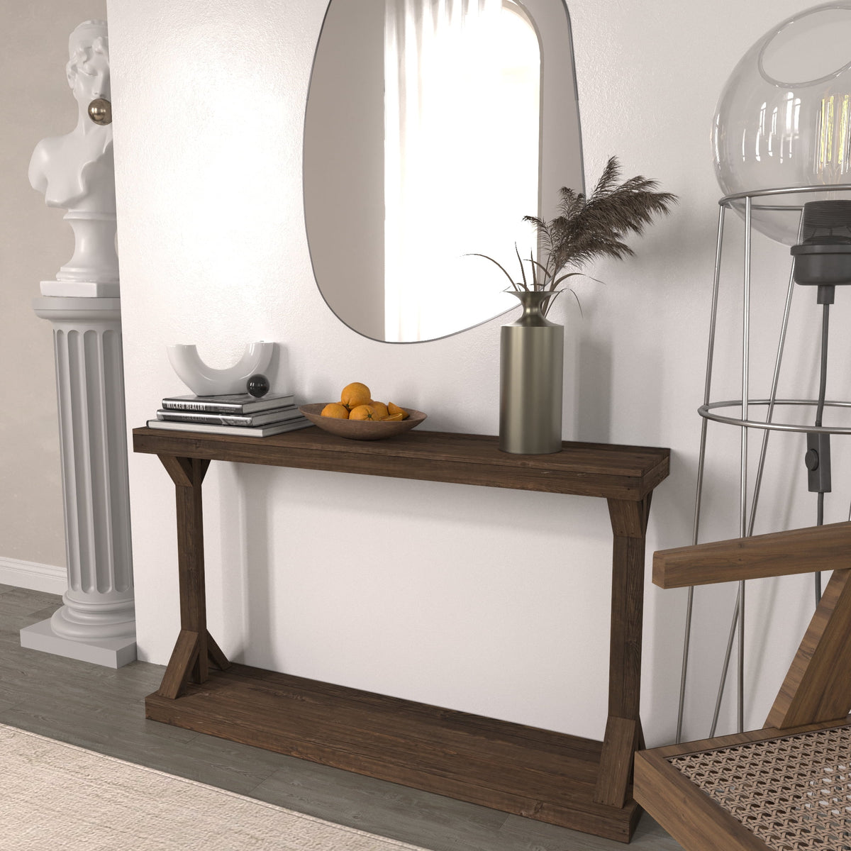Brown Rustic Pedestal Console Table B303