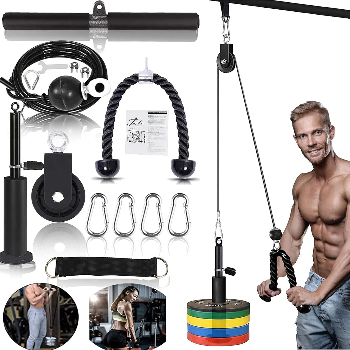 Weight Cable Pulley System Home Gym Equipment Upgraded Fitness LAT Pull Down, Biceps Curl, Back, Forearm, Shoulder Pack of 2 F99827