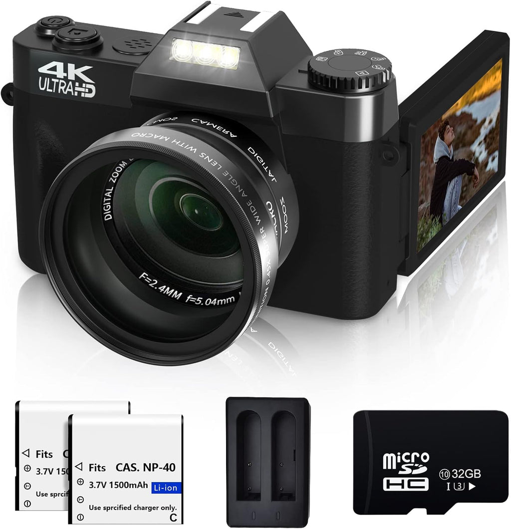 4K 48MP Digital Camera with 32GB SD Card and 2 Batteries W700628