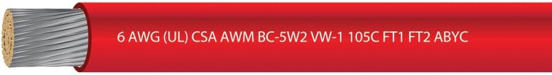 6 AWG Marine Grade Tinned Copper Boat Battery Cable 600 Volts Red 50 Feet U932
